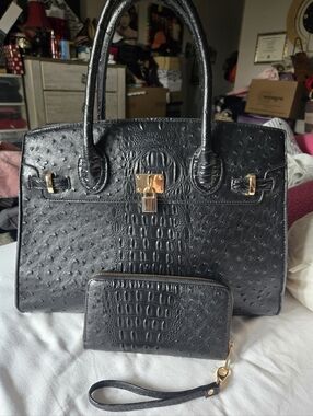 Ladies Top Handle Tote Work Shoulder Bags with Matching Wristlet Wallet Large